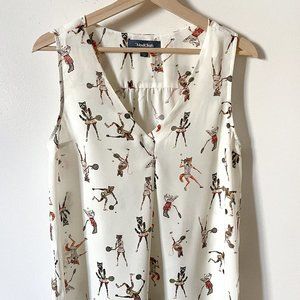 Modcloth Genuine Self Sleeveless Blouse - Tennis Animals (S)